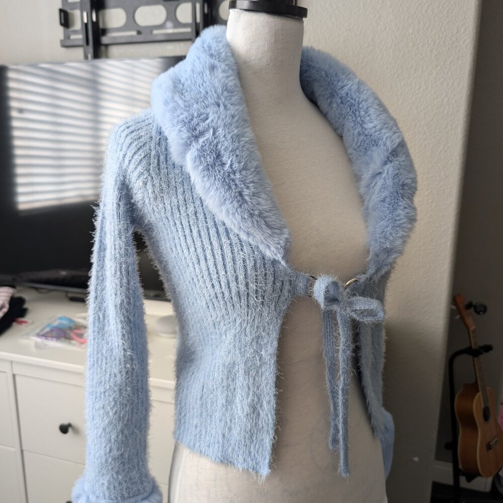 Faux Fur Ribbed Cardigan - Picture 2 of 2